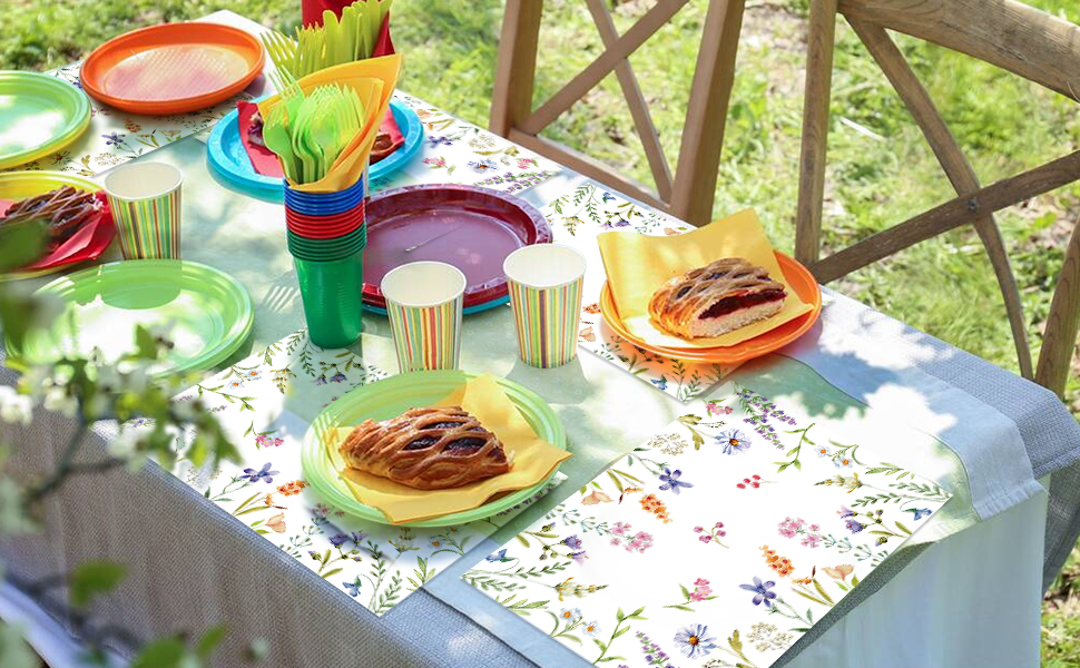 Flowers Floral Paper Placemats Disposable 50 Pack Floral Placemats 16x 11 Inch Colored Flowers Place Mats for Spring Summer Bridal Shower Wedding Birthday Party Supplies