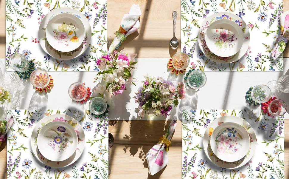 Flowers Floral Paper Placemats Disposable 50 Pack Floral Placemats 16x 11 Inch Colored Flowers Place Mats for Spring Summer Bridal Shower Wedding Birthday Party Supplies