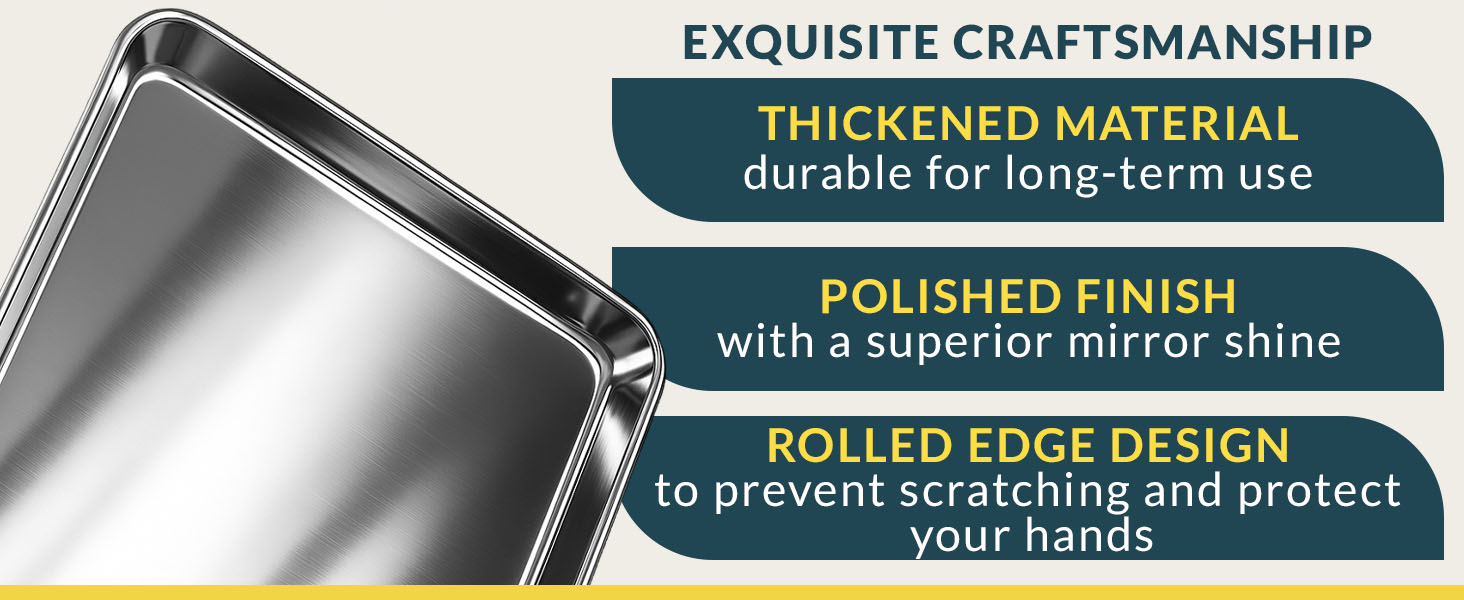 Baker’s Signature Stainless Steel Cookie Sheet Pan, Stainless Steel Baking Sheet Set of 3, Mirror Finish, Non-Stick, Rust Resistant, BPA Free, Dishwasher Safe, 9/12/16 Inch