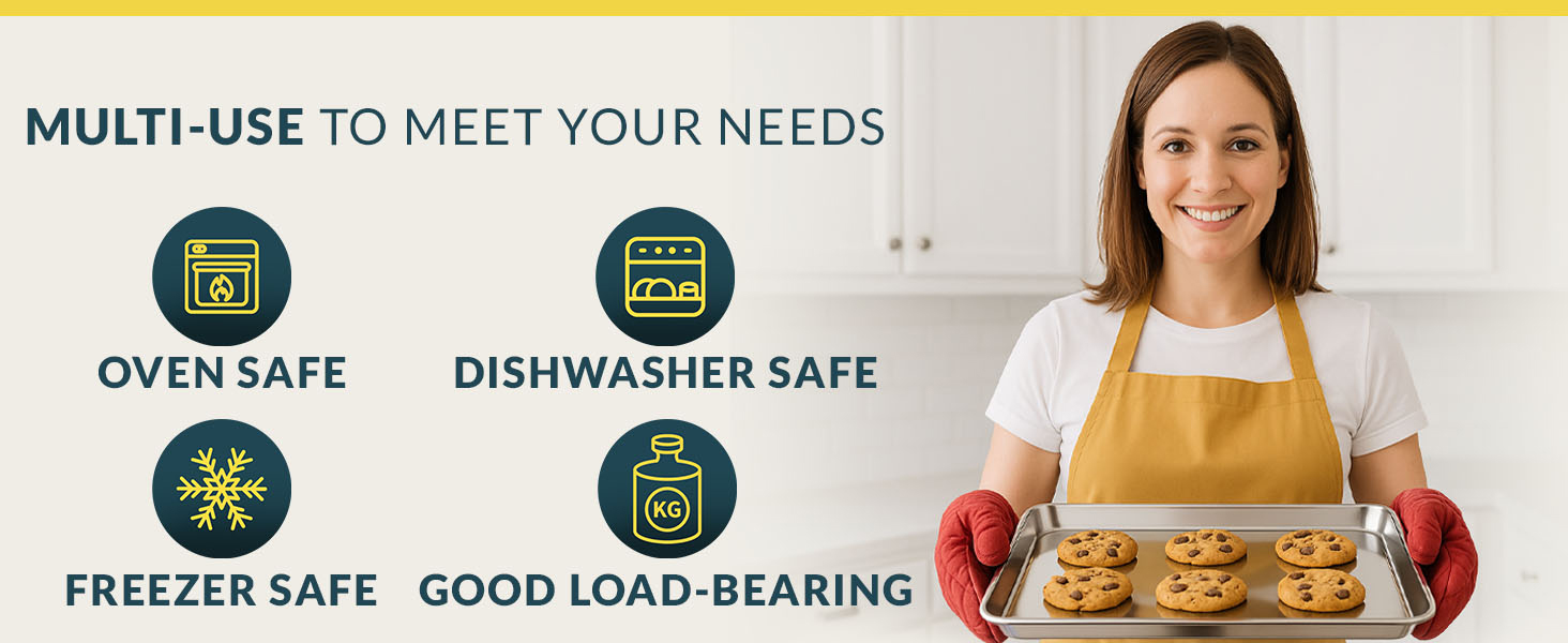 Baker’s Signature Stainless Steel Cookie Sheet Pan, Stainless Steel Baking Sheet Set of 3, Mirror Finish, Non-Stick, Rust Resistant, BPA Free, Dishwasher Safe, 9/12/16 Inch