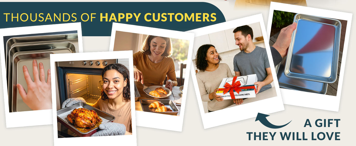 Baker’s Signature Stainless Steel Cookie Sheet Pan, Stainless Steel Baking Sheet Set of 3, Mirror Finish, Non-Stick, Rust Resistant, BPA Free, Dishwasher Safe, 9/12/16 Inch