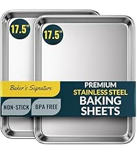 Baker’s Signature Stainless Steel Cookie Sheet Pan, Stainless Steel Baking Sheet Set of 3, Mirror Finish, Non-Stick, Rust Resistant, BPA Free, Dishwasher Safe, 9/12/16 Inch
