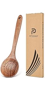 Wooden Pasta Spaghetti Spoon with Teeth, Teak Slotted Pasta Spaghetti Strainer Spoon for Cooking Serving Collecting, Wooden Pasta Fork Server Utensil with Claws, Wood Noodle Strainer,12.8″, Brown