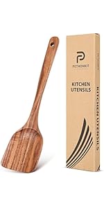 Wooden Pasta Spaghetti Spoon with Teeth, Teak Slotted Pasta Spaghetti Strainer Spoon for Cooking Serving Collecting, Wooden Pasta Fork Server Utensil with Claws, Wood Noodle Strainer,12.8″, Brown