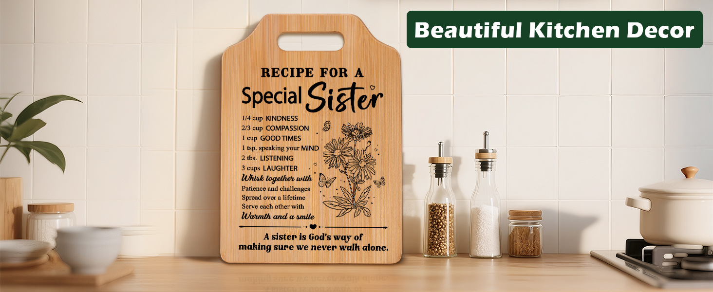 Gifts for Sister, Sister's Birthday Gifts from Sister, Recipe for A Special Cutting Board, Christmas Mothers Day Valentines Day Present for Sisters