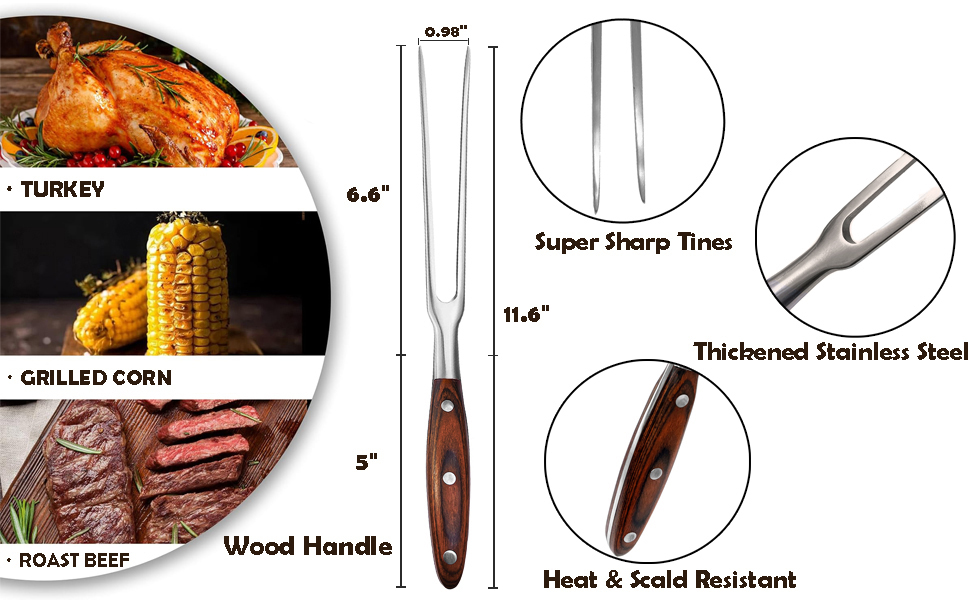 Heavy Duty Stainless Steel Carving Fork 11.6 Inch BBQ Meat Fork & Serving Fork for Cooking Roasting Meat Shredding (POM Handle)