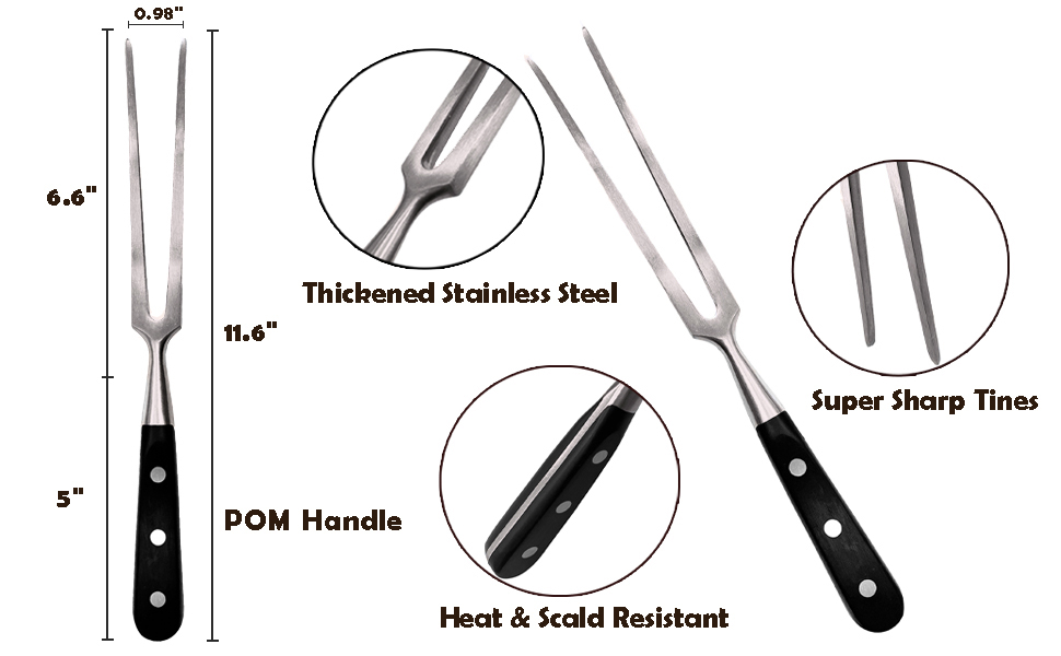 Heavy Duty Stainless Steel Carving Fork 11.6 Inch BBQ Meat Fork & Serving Fork for Cooking Roasting Meat Shredding (POM Handle)