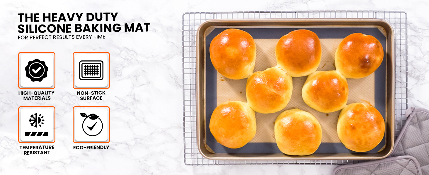 Silicone Baking Mats Half Sheet Non Stick for Oven Reusable 4 Pack - Thick Heavy Duty Silicone Baking Mat Cookie Sheet 1/2 Size for Macaron & Pastry - Half Size Rectangular Cooking Oven Liner Pad