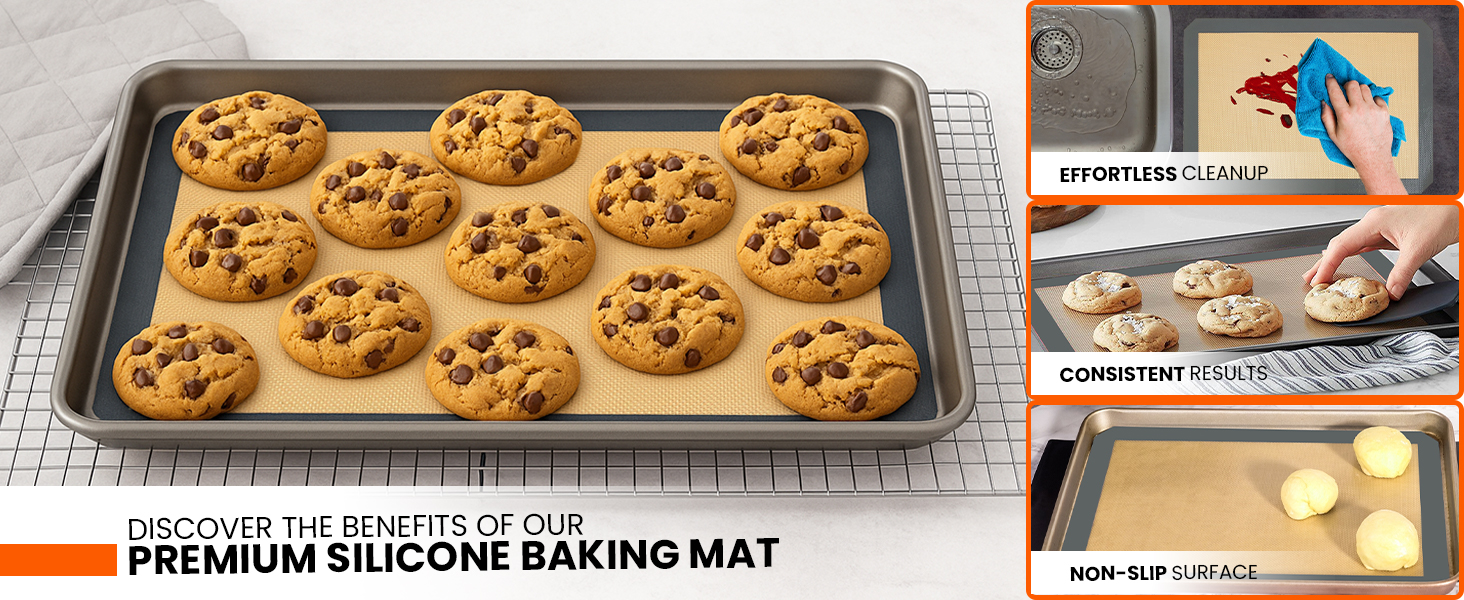 Silicone Baking Mats Half Sheet Non Stick for Oven Reusable 4 Pack - Thick Heavy Duty Silicone Baking Mat Cookie Sheet 1/2 Size for Macaron & Pastry - Half Size Rectangular Cooking Oven Liner Pad