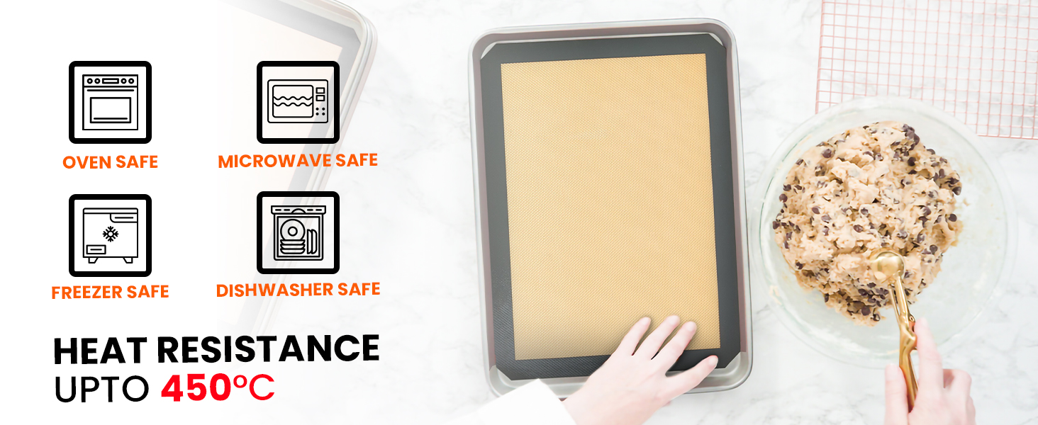 Silicone Baking Mats Half Sheet Non Stick for Oven Reusable 4 Pack - Thick Heavy Duty Silicone Baking Mat Cookie Sheet 1/2 Size for Macaron & Pastry - Half Size Rectangular Cooking Oven Liner Pad