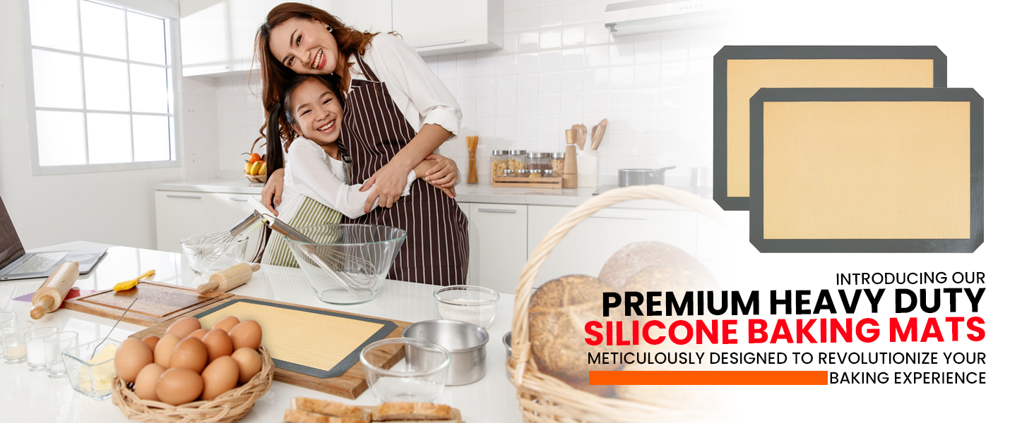 Silicone Baking Mats Half Sheet Non Stick for Oven Reusable 4 Pack - Thick Heavy Duty Silicone Baking Mat Cookie Sheet 1/2 Size for Macaron & Pastry - Half Size Rectangular Cooking Oven Liner Pad