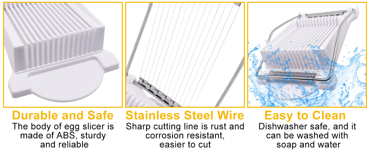 Egg Slicer for Hard Boiled Eggs, Food Slicer with 14 Stainless Steel Wires, Heavy Duty Hard Boiled Egg Cutter, Spam Slicer for Soft Fruit Strawberry Luncheon Meat Home Use (1Pcs, White)