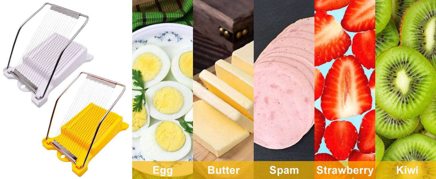 Egg Slicer for Hard Boiled Eggs, Food Slicer with 14 Stainless Steel Wires, Heavy Duty Hard Boiled Egg Cutter, Spam Slicer for Soft Fruit Strawberry Luncheon Meat Home Use (1Pcs, White)