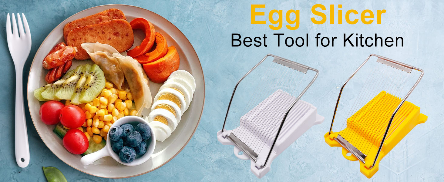 Egg Slicer for Hard Boiled Eggs, Food Slicer with 14 Stainless Steel Wires, Heavy Duty Hard Boiled Egg Cutter, Spam Slicer for Soft Fruit Strawberry Luncheon Meat Home Use (1Pcs, White)