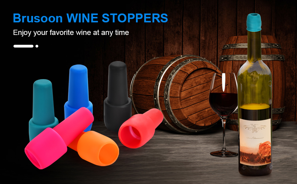 6 Pack Silicone Wine Stopper, Wine Stoppers for Wine Bottles, Wine Seal Stopper Can Be Reused to Keep Wine Fresh, by Brusoon (Multicolor)