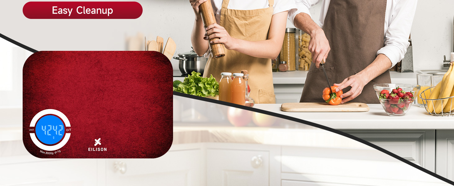 EILISON Smart Kitchen Scale with Bluetooth App, High-Precision Digital Food Scale for Baking, Cooking & Diet, 8000 Food Database, 24 Nutrients, Touchscreen, Tare Function, 5g-8000g Capacity (Red)