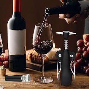 Cork Screw Wine Bottle Opener - Corkscrew Wine Opener Set, 4 Piece Stainless Steel Wine Opener Kit | Durable Wing Corkscrew, Wine Bottle Opener, Heavy-Duty Cork Remover for Home, Kitchen, Restaurants