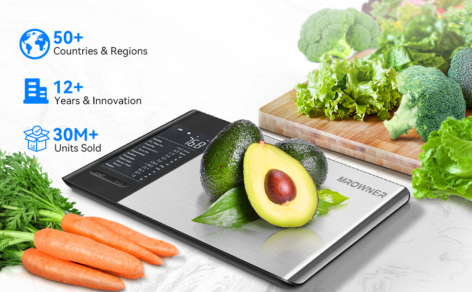 Smart Food Kitchen Scale with Nutritional Calculator, Free App with 19 Nutrients Tracking, Calorie, Marco, Digital Weight Grams and Ounces for Weight Loss, Premium Stainless Steel, 22lb