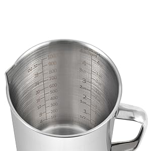Kichwit Large Stainless Steel Measuring Cup, Liquid Metal Measuring Cup with Handle, 34oz / 1000ml / 4 Cups