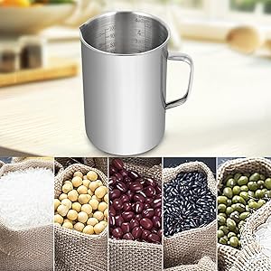 Kichwit Large Stainless Steel Measuring Cup, Liquid Metal Measuring Cup with Handle, 34oz / 1000ml / 4 Cups