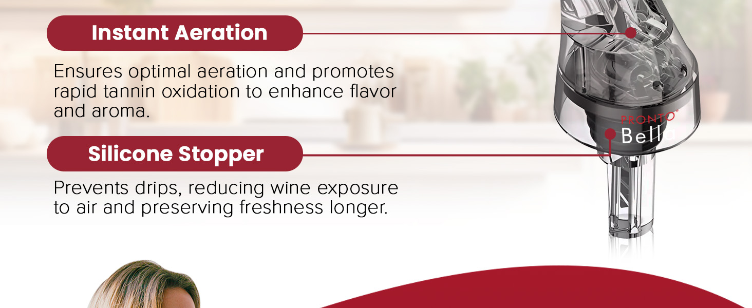 The Easy Pour Wine Aerator Spout by Pronto Bella, Professional Wine Aerator Attaches to Bottle for Improved Flavor, Enhanced Bouquet, Rich Finish No-Drip Design, Valentines day Gift for Women/Friends