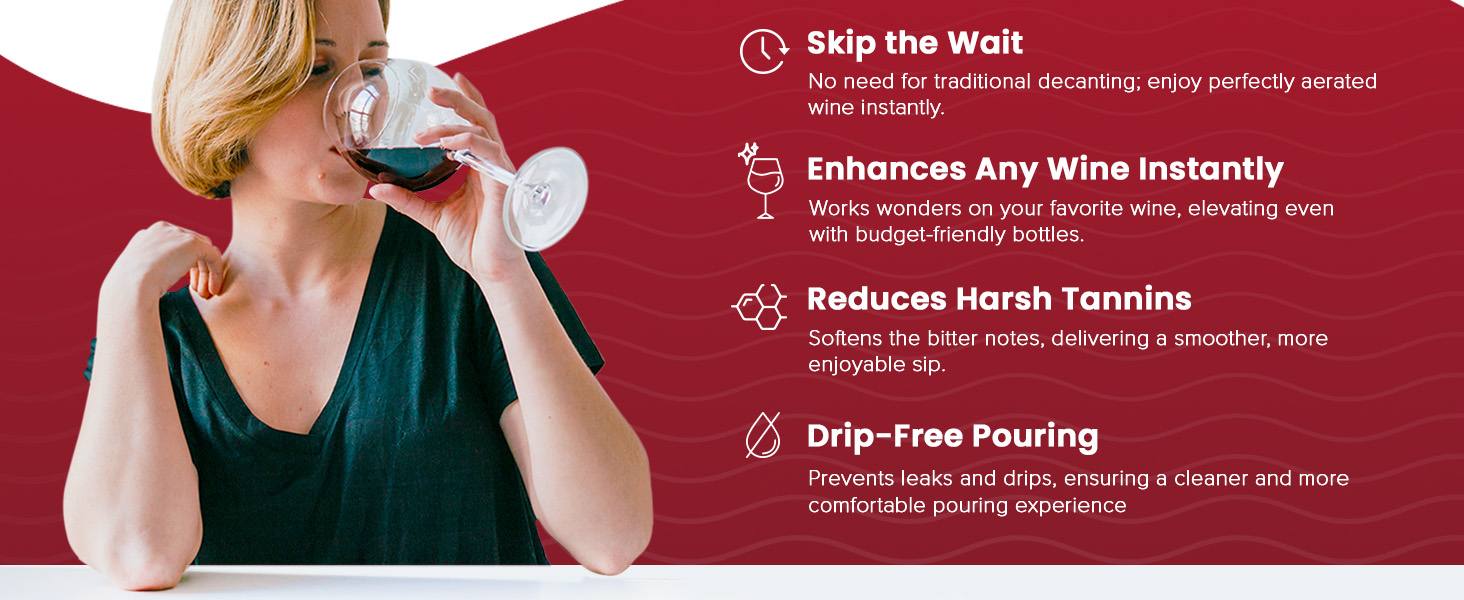 The Easy Pour Wine Aerator Spout by Pronto Bella, Professional Wine Aerator Attaches to Bottle for Improved Flavor, Enhanced Bouquet, Rich Finish No-Drip Design, Valentines day Gift for Women/Friends