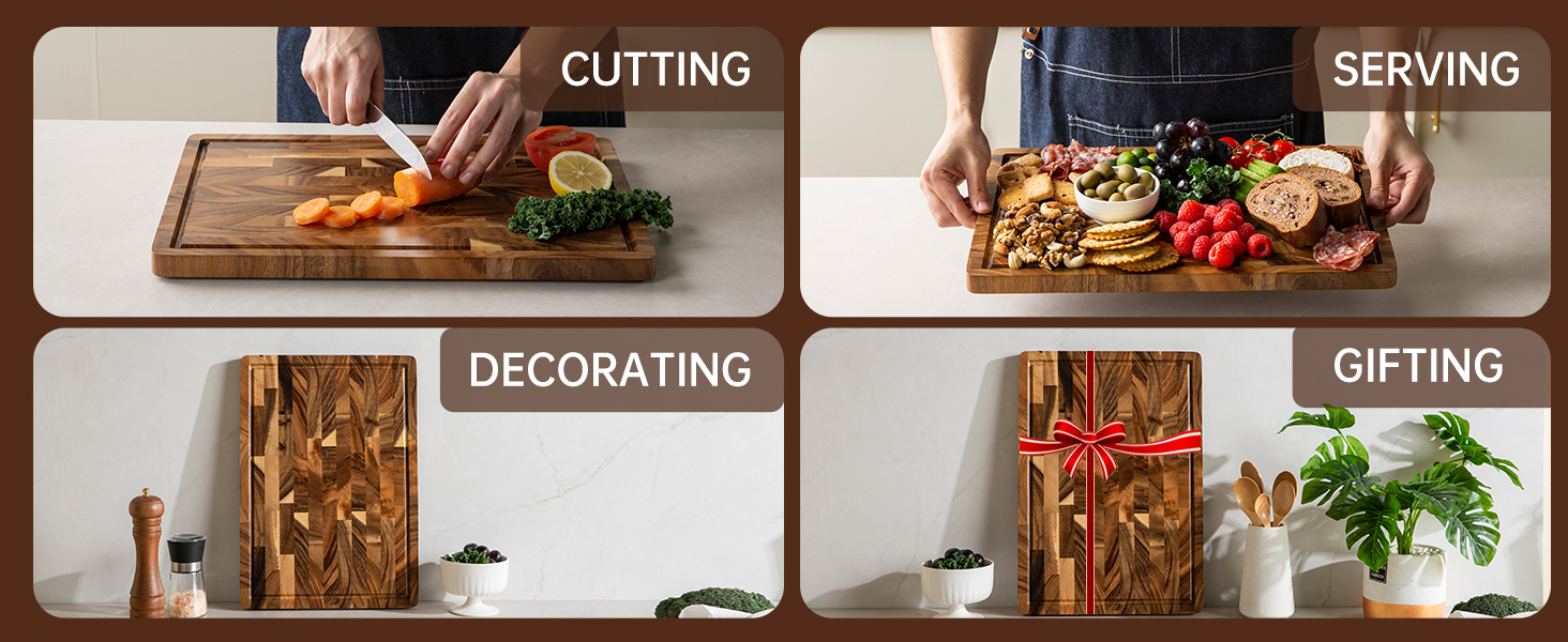 Walnut Wood Cutting Board for Kitchen, End Grain Chopping Board with Juice Groove, Heavy Duty Checkered Board for Cheese and Vegetables, Non-slip Feet 16.5" x 11.6" x 0.8"