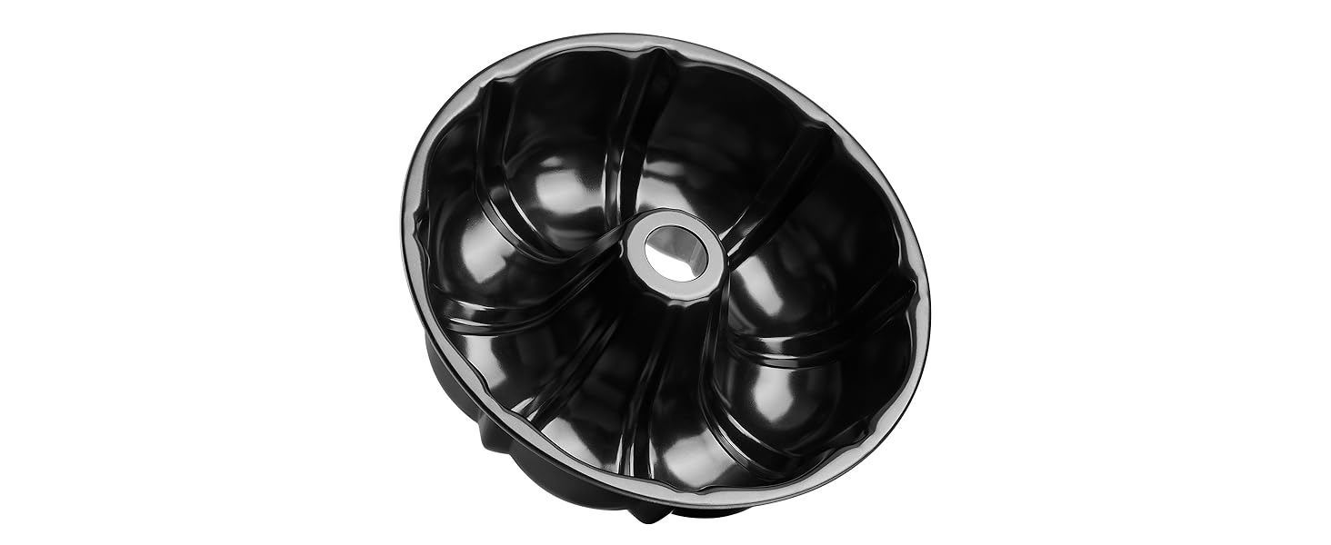 Onader 10 Inch Cake Pan, Non-Stick Round Fluted Tube Pan for Baking Pound Cake, 10 Cups Large Heavy Duty Carbon Steel Baking Mold Bakeware, Black