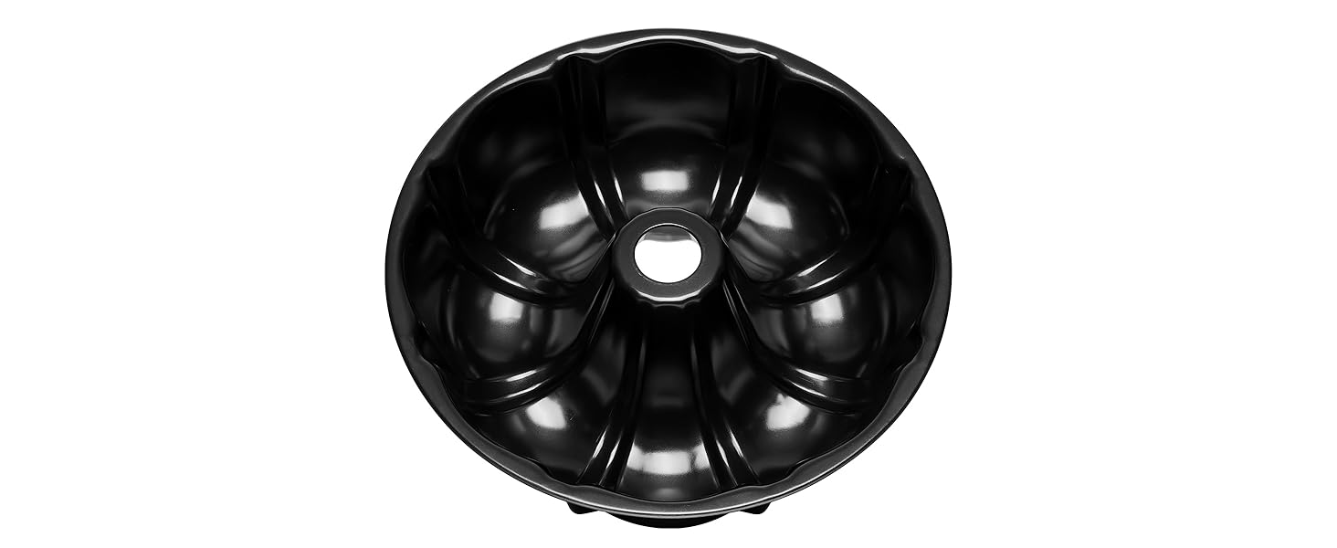 Onader 10 Inch Cake Pan, Non-Stick Round Fluted Tube Pan for Baking Pound Cake, 10 Cups Large Heavy Duty Carbon Steel Baking Mold Bakeware, Black