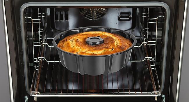 Onader 10 Inch Cake Pan, Non-Stick Round Fluted Tube Pan for Baking Pound Cake, 10 Cups Large Heavy Duty Carbon Steel Baking Mold Bakeware, Black