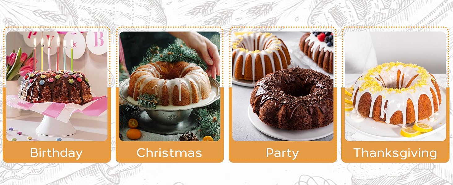 Onader 10 Inch Cake Pan, Non-Stick Round Fluted Tube Pan for Baking Pound Cake, 10 Cups Large Heavy Duty Carbon Steel Baking Mold Bakeware, Black