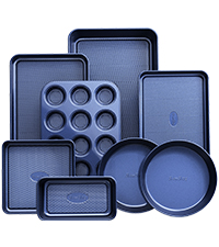 11-Piece Kitchen Nonstick Stackable Bakeware Set, Non Toxic Bakeware Sets with Silicone Handles, Includes Cookie Sheets, Cake Pan, Loaf Pan, Pizza Pan, Muffin Pan, White