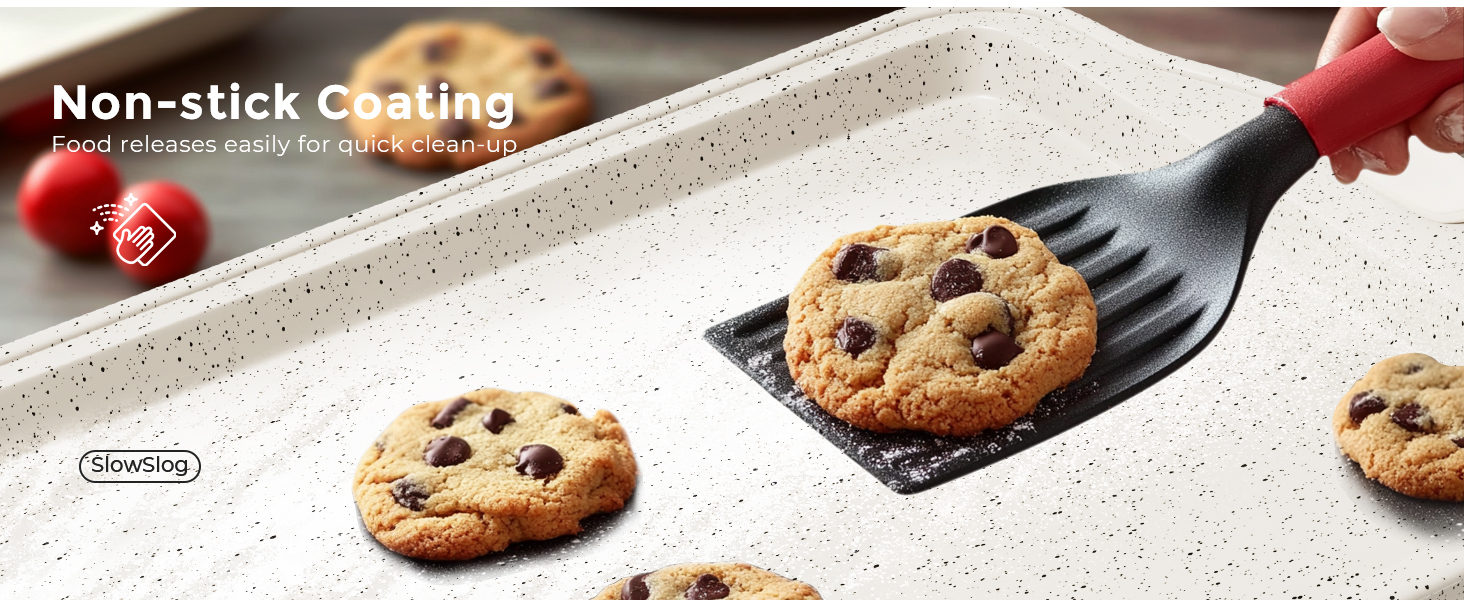 11-Piece Kitchen Nonstick Stackable Bakeware Set, Non Toxic Bakeware Sets with Silicone Handles, Includes Cookie Sheets, Cake Pan, Loaf Pan, Pizza Pan, Muffin Pan, White