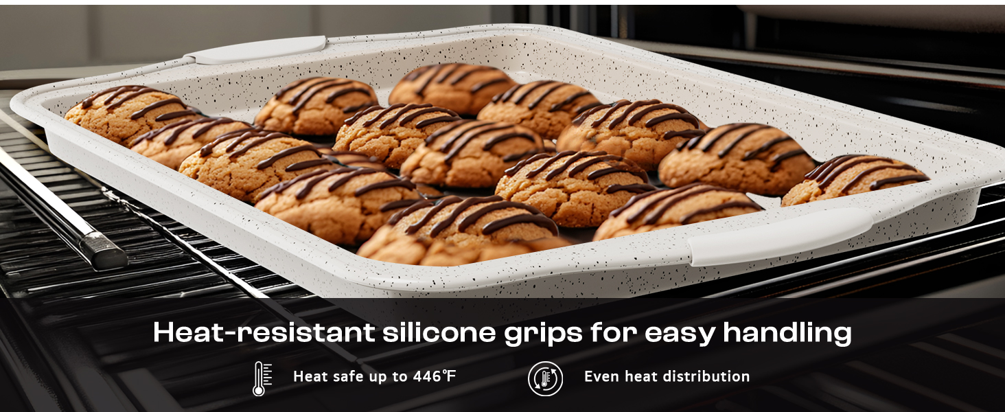 11-Piece Kitchen Nonstick Stackable Bakeware Set, Non Toxic Bakeware Sets with Silicone Handles, Includes Cookie Sheets, Cake Pan, Loaf Pan, Pizza Pan, Muffin Pan, White