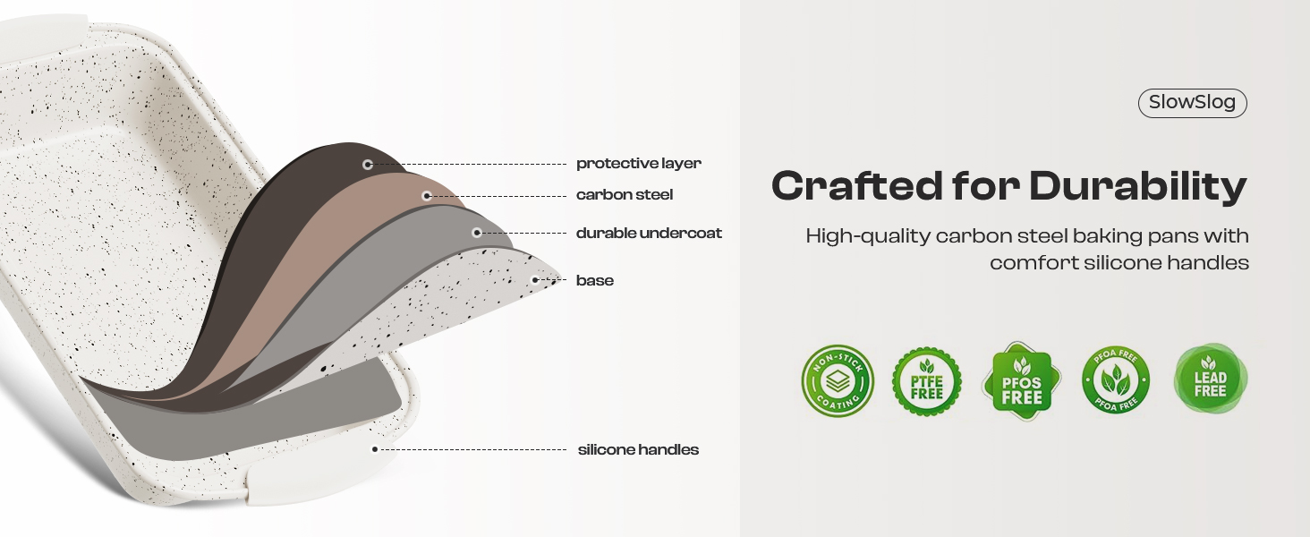 11-Piece Kitchen Nonstick Stackable Bakeware Set, Non Toxic Bakeware Sets with Silicone Handles, Includes Cookie Sheets, Cake Pan, Loaf Pan, Pizza Pan, Muffin Pan, White