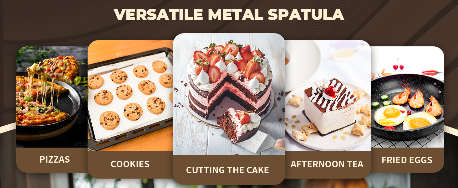 Stainless Steel Spatula Set, 2 Pieces Metal Spatula for Cast Iron Skillet, Metal Spatulas for Kitchen Use with Wooden Handle, Ideal for Frying Steak, Pancake, Cookie, Burger, Brownie or Desserts