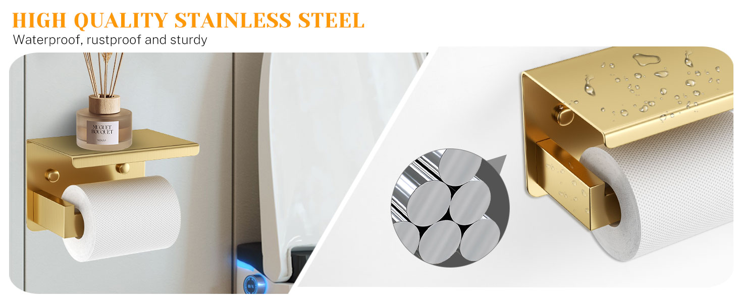 Brushed Gold Towel Bar Set 5 Pieces Bathroom Hardware Accessories Set,Upgraded Toilet Paper Holder with Shelf,Stainless Steel Towel Holder Set for Bathroom,Wall-Mounted 23.6 in