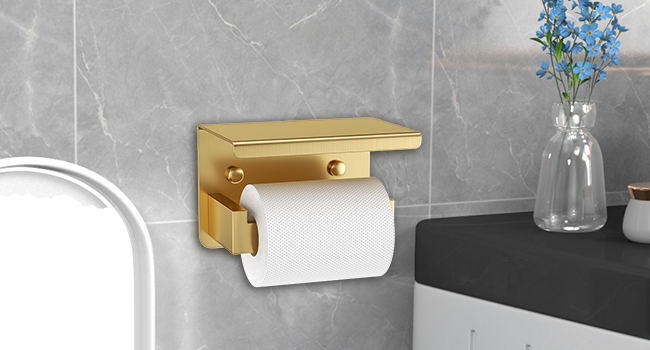 Brushed Gold Towel Bar Set 5 Pieces Bathroom Hardware Accessories Set,Upgraded Toilet Paper Holder with Shelf,Stainless Steel Towel Holder Set for Bathroom,Wall-Mounted 23.6 in