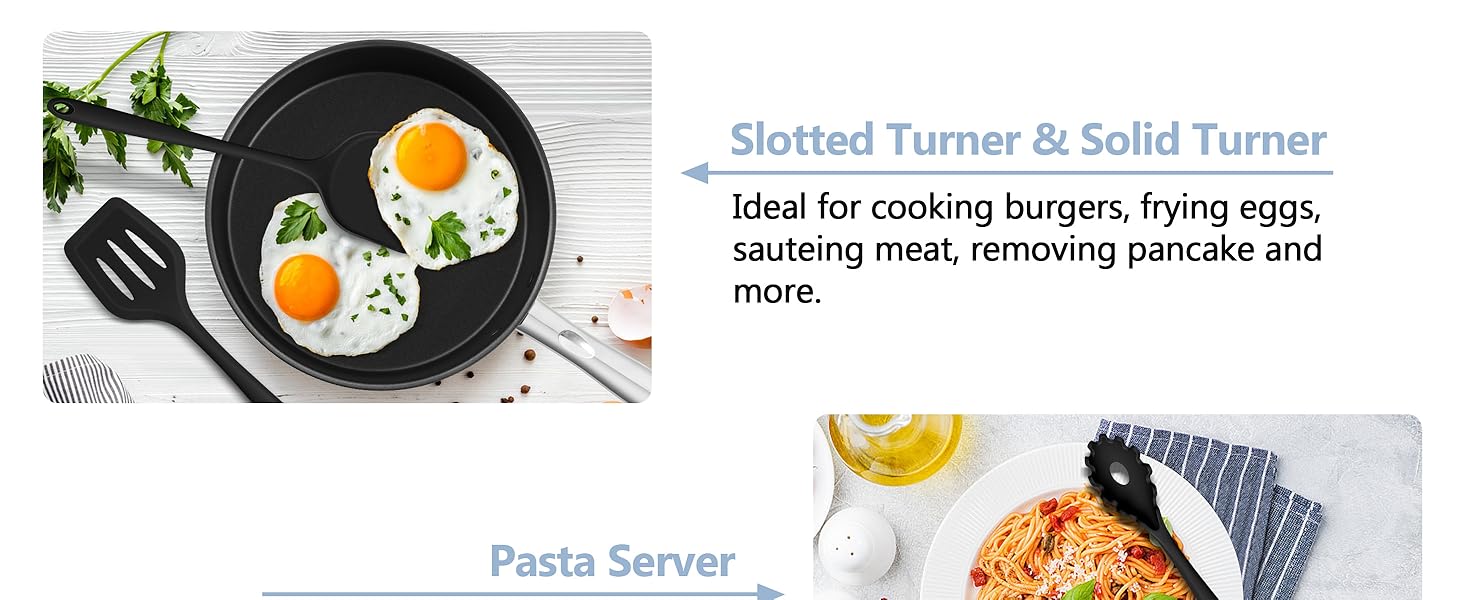 TeamFar 8 PCS Silicone Cooking Utensils - 446°F Heat Resistant Kitchen Silicon Utensils Set, Turner, Spatula, Spoon, Whisk, Kitchen Cooking Gadgets Tools for Nonstick Cookware, Dishwasher Safe-Black