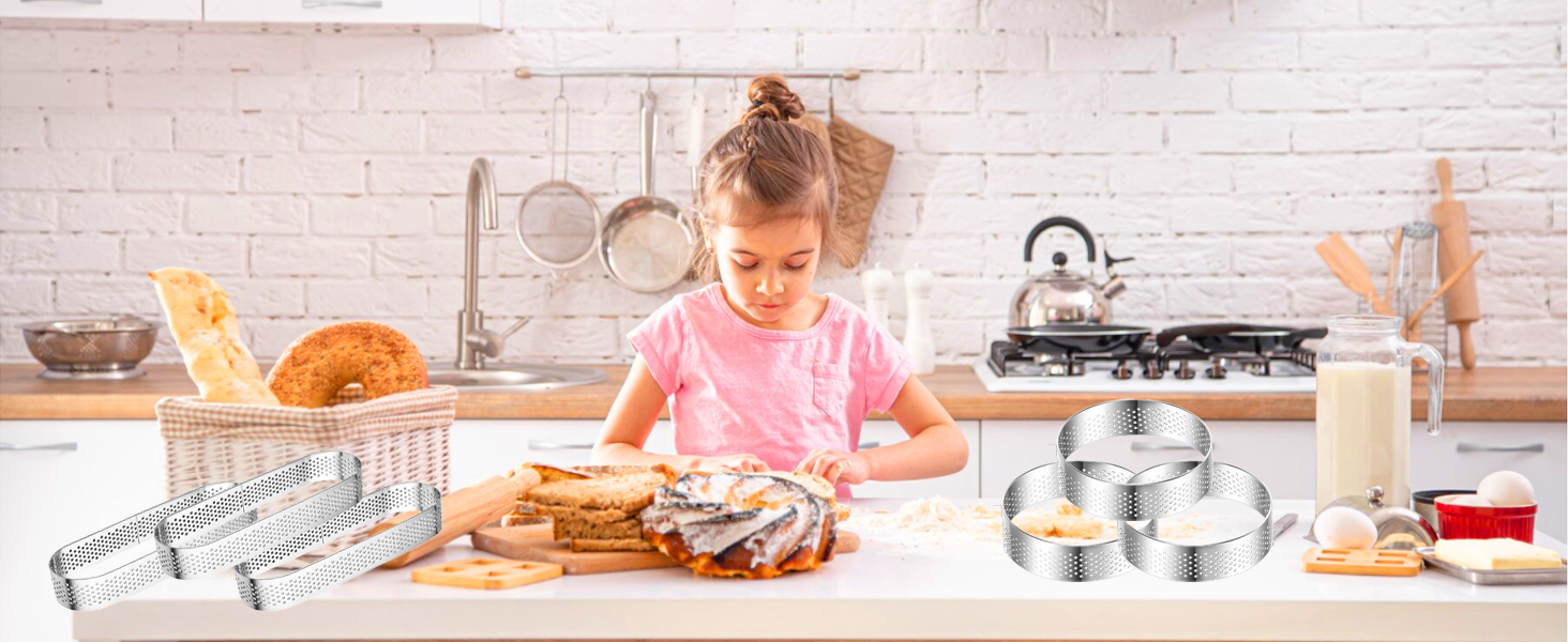 Uncle Jack 12 Pcs Stainless Steel Tart Rings, 3.15 inch + 5 inch Perforated Tart Rings for Baking, Perfect for Small Fruit Crust, French Dessert, Cake (Circle and Oval)