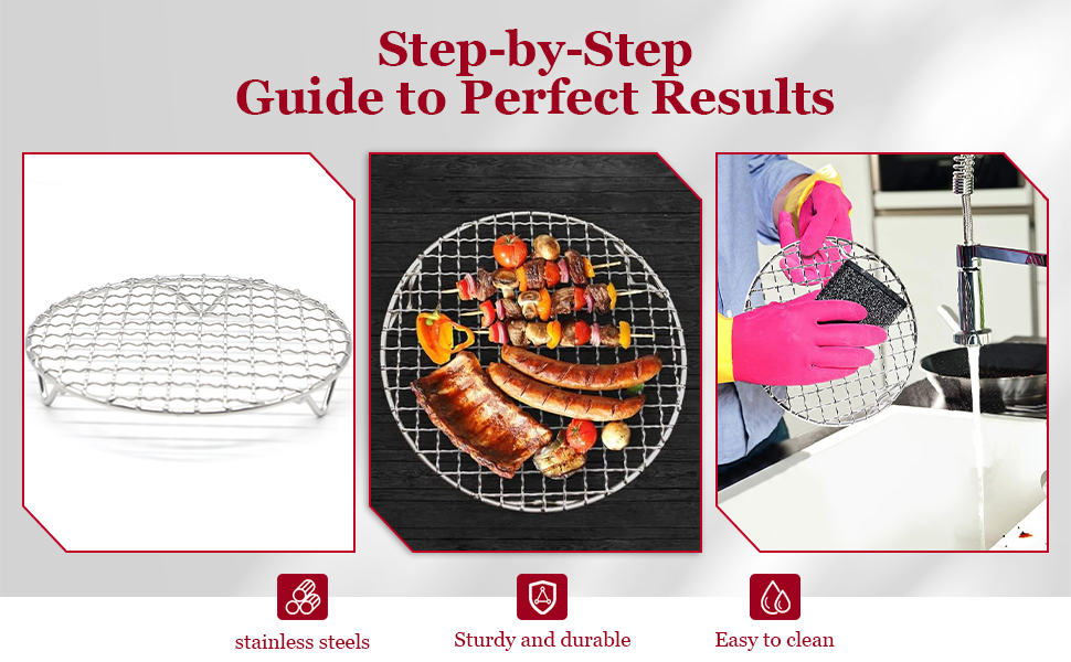 Small Cooling Rack 6.5 Inch, Air Fryer Rack Stainless Steel Round Baking Rack with Fixed Legs, Rust-Resistant Steamer Rack, Fits 6 Qt Multi-Cookers, Compatible with Instant Pot, Oven Safe