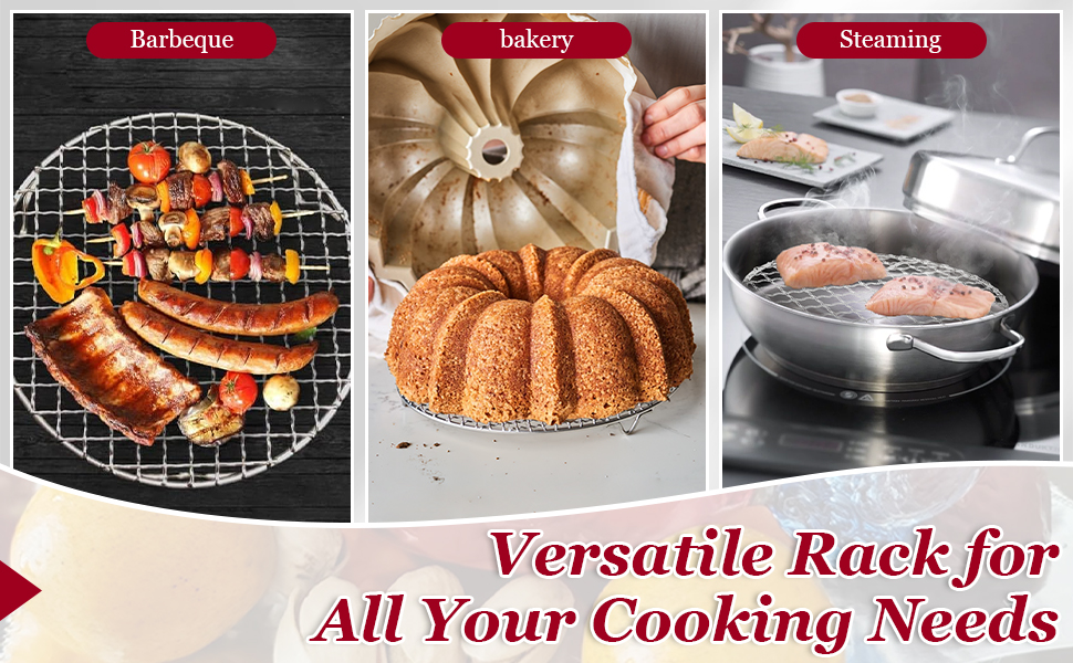 Small Cooling Rack 6.5 Inch, Air Fryer Rack Stainless Steel Round Baking Rack with Fixed Legs, Rust-Resistant Steamer Rack, Fits 6 Qt Multi-Cookers, Compatible with Instant Pot, Oven Safe