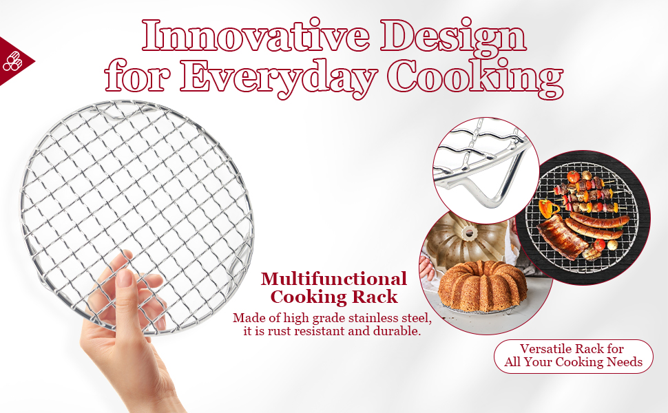 Small Cooling Rack 6.5 Inch, Air Fryer Rack Stainless Steel Round Baking Rack with Fixed Legs, Rust-Resistant Steamer Rack, Fits 6 Qt Multi-Cookers, Compatible with Instant Pot, Oven Safe