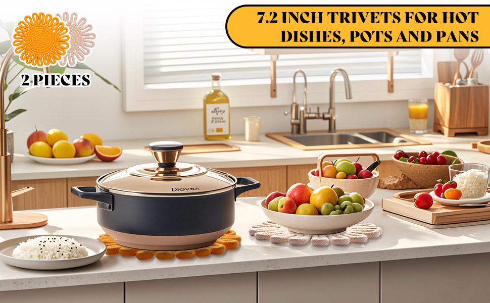 Trivets for Hot Dishes 7.2 Inch Cotton Trivets for Hot Pots and Pans, Heat Resistant Hot Pads for Kichen Unique Petal-Shaped Table Decorations,Set of 2(Off-White)