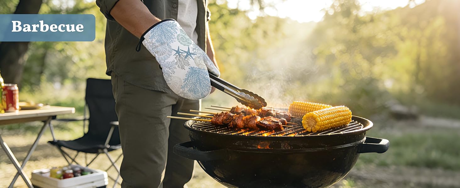 Coastal Oven Mitts and Pot Holders Sets of 4 Nautical Kitchen Decor Starfish Seashell Beach Ocean Themed Kitchen Mitts Potholders Silicone Heat Resistant Oven Gloves Hot Pads for Baking BBQ Grilling