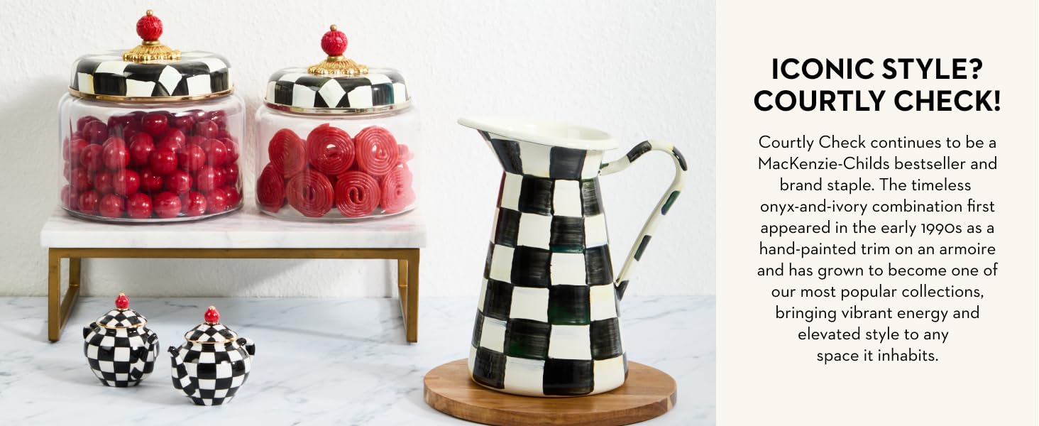 MACKENZIE-CHILDS Tempered Glass Cutting Board, Large Countertop Cutting Board, Black-and-White Courtly Check, Set of 2