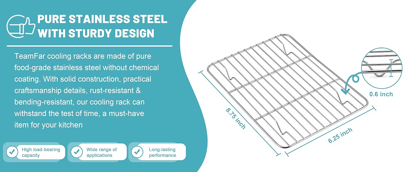 TeamFar Cooling Rack, 8.75” x 6.25” Stainless Steel Wire Baking Rack for Cooking Roasting Grilling, Fit for Oven Pan, Oven & Dishwasher Safe, Non-toxic & Heavy-Duty, 2PCS