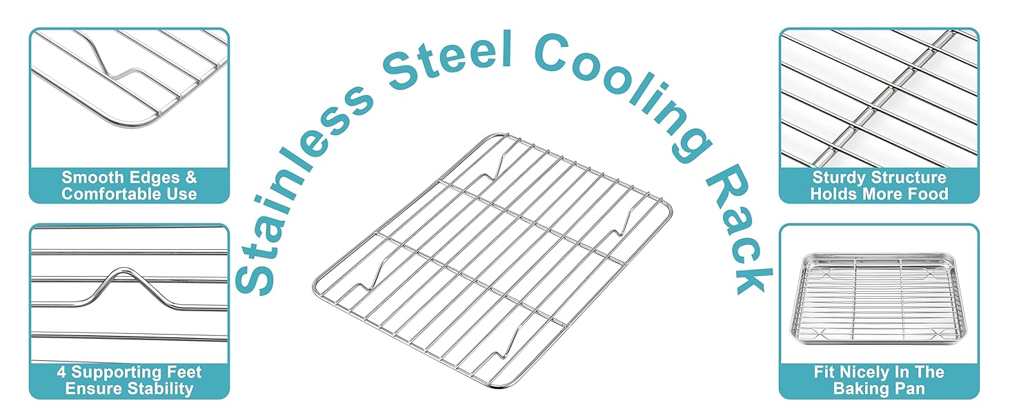 TeamFar Cooling Rack, 8.75” x 6.25” Stainless Steel Wire Baking Rack for Cooking Roasting Grilling, Fit for Oven Pan, Oven & Dishwasher Safe, Non-toxic & Heavy-Duty, 2PCS