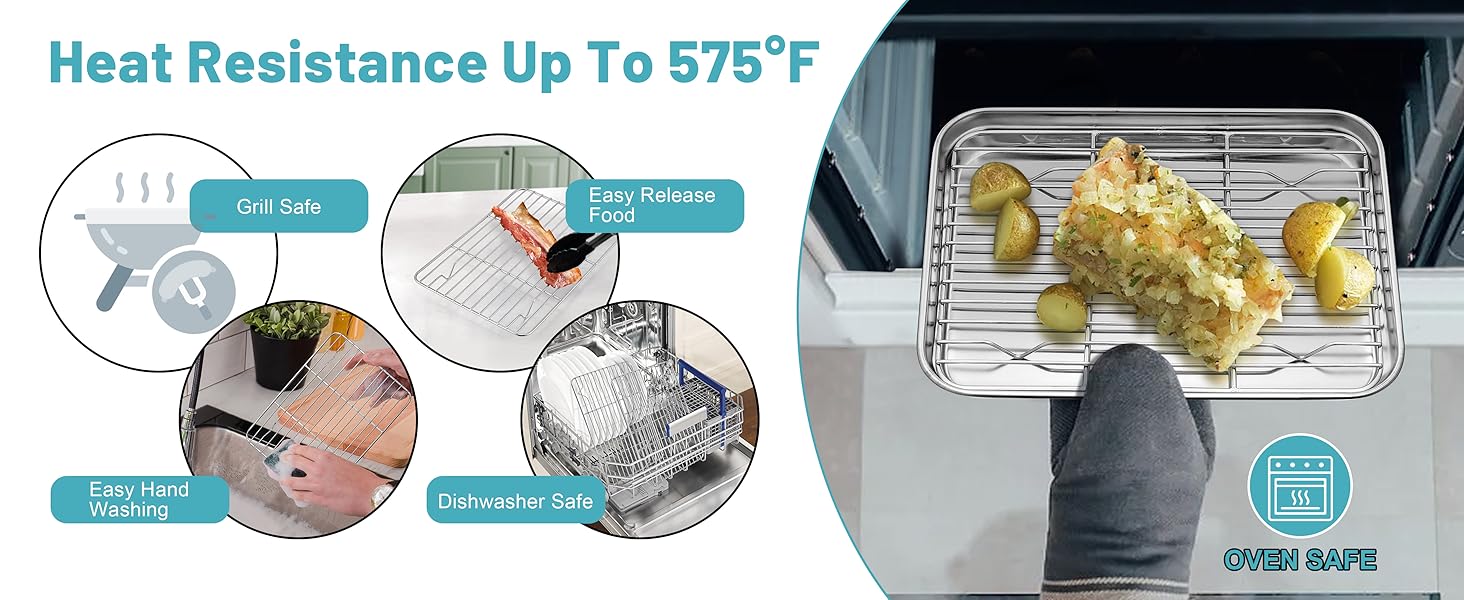 TeamFar Cooling Rack, 8.75” x 6.25” Stainless Steel Wire Baking Rack for Cooking Roasting Grilling, Fit for Oven Pan, Oven & Dishwasher Safe, Non-toxic & Heavy-Duty, 2PCS