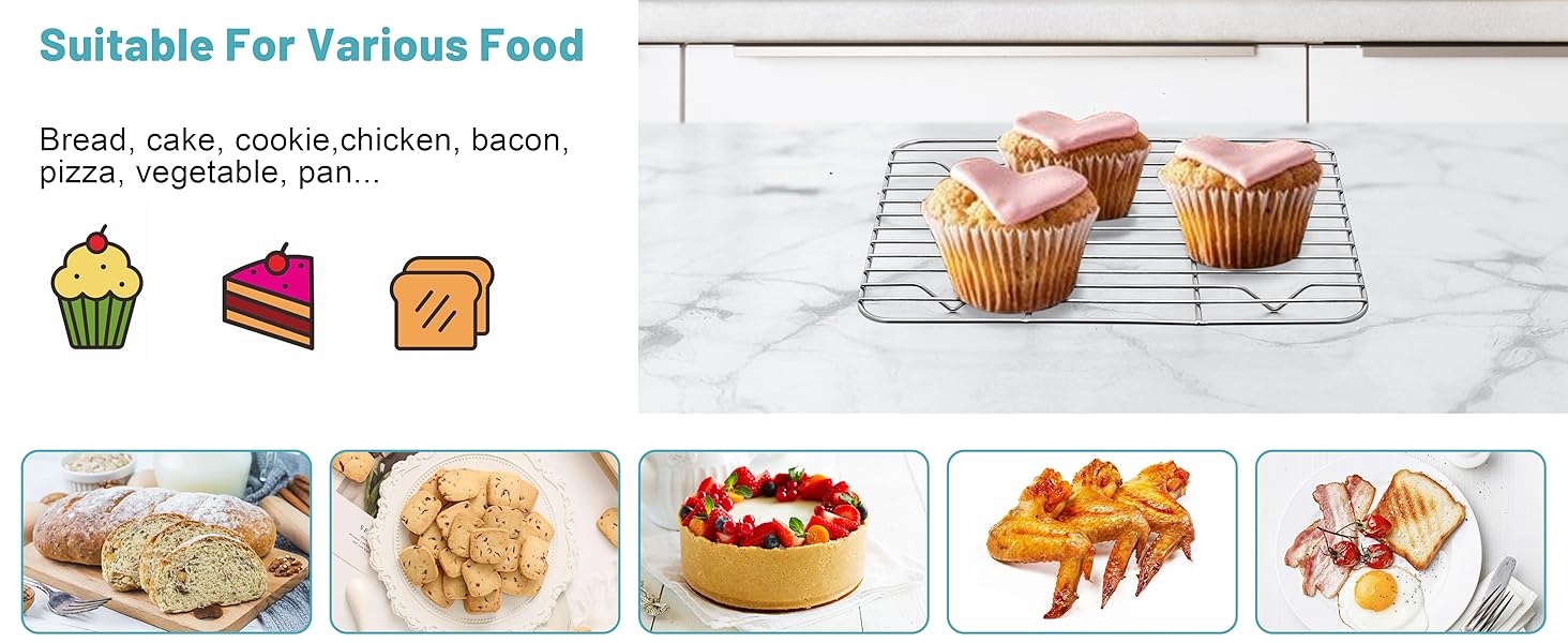 TeamFar Cooling Rack, 8.75” x 6.25” Stainless Steel Wire Baking Rack for Cooking Roasting Grilling, Fit for Oven Pan, Oven & Dishwasher Safe, Non-toxic & Heavy-Duty, 2PCS